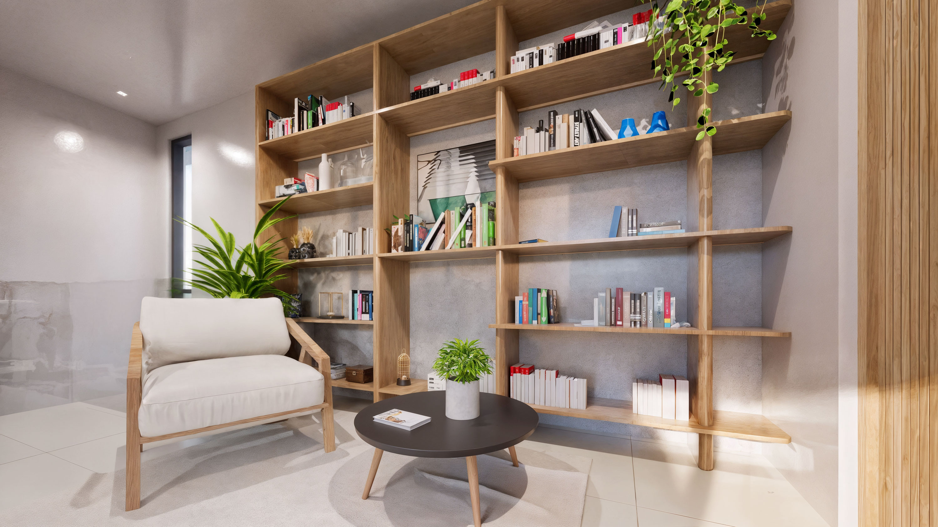 Built-in bookshelf and lounge